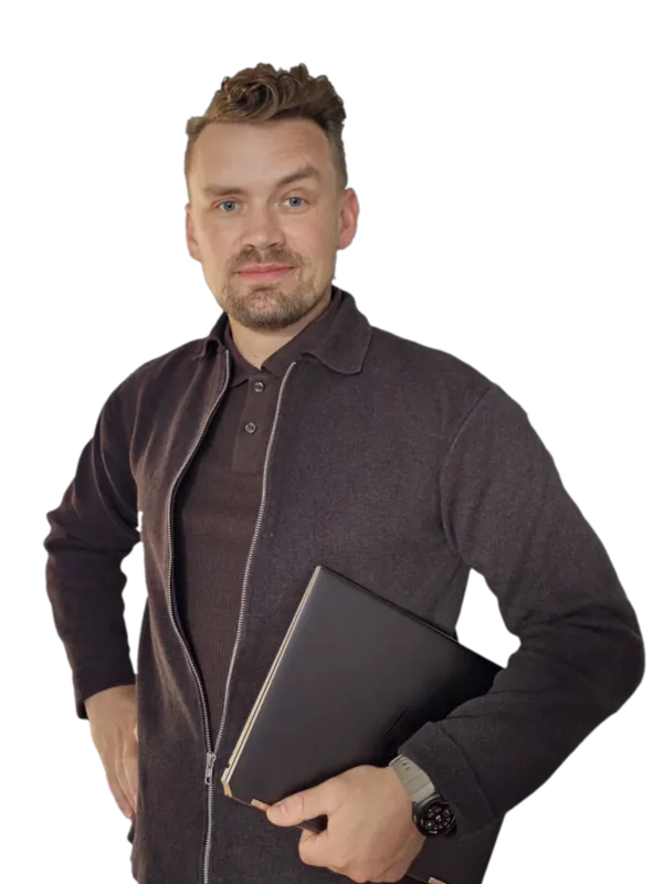 Paul Lindén, grundare av Lindén Tech Labs, med en laptop under armen